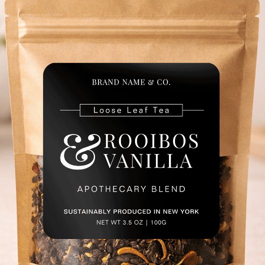 Minimalist Loose Leaf Tea Black Product Label スクエアシール