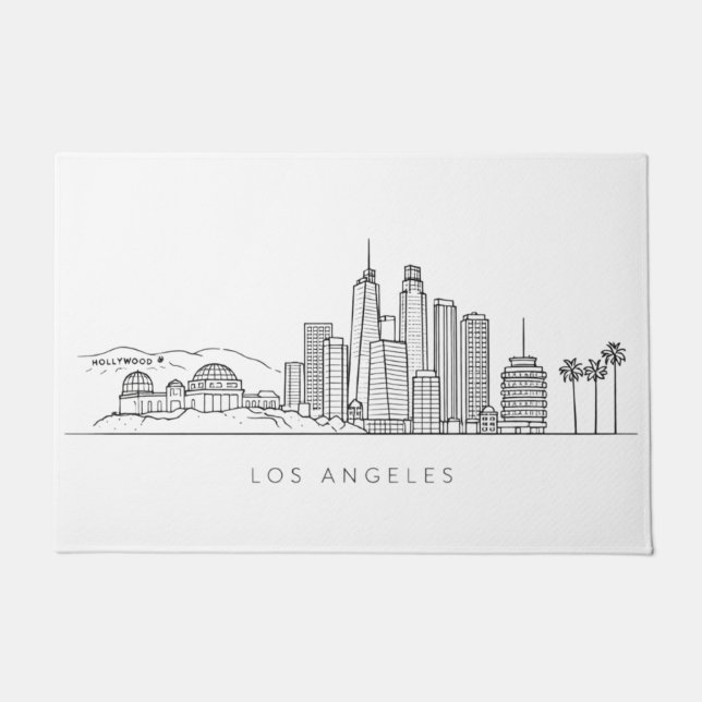 Minimalist Los Angeles Skyline Illustration ドアマット (正面)