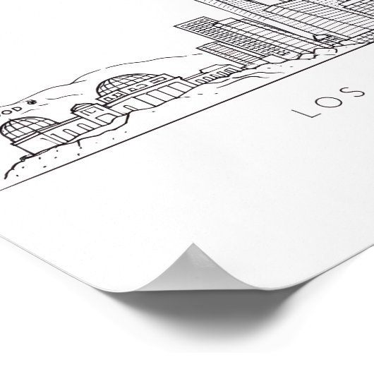 Minimalist Los Angeles Skyline Illustration ポスター (角)