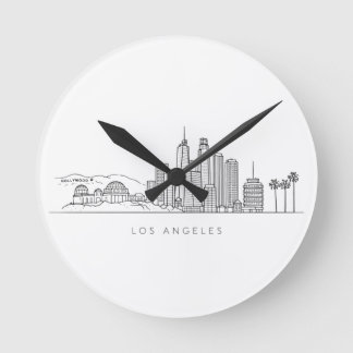 Minimalist Los Angeles Skyline Illustration ラウンド壁時計