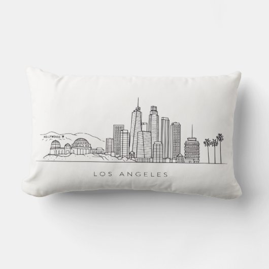 Minimalist Los Angeles Skyline Illustration ランバークッション (正面)