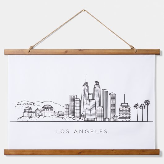 Minimalist Los Angeles Skyline Illustration 吊り下げ型タペストリー (正面)