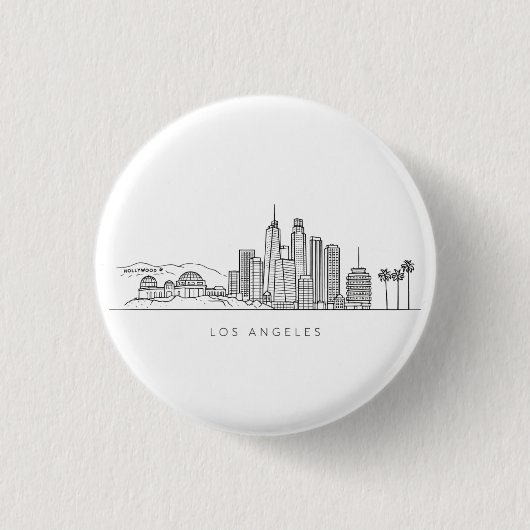 Minimalist Los Angeles Skyline Illustration 缶バッジ (正面)