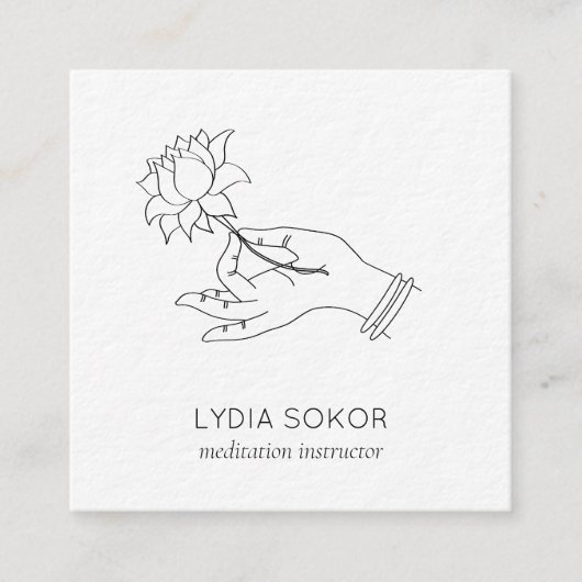 Minimalist Lotus Hand Meditation Instructor QR スクエア名刺 (正面)