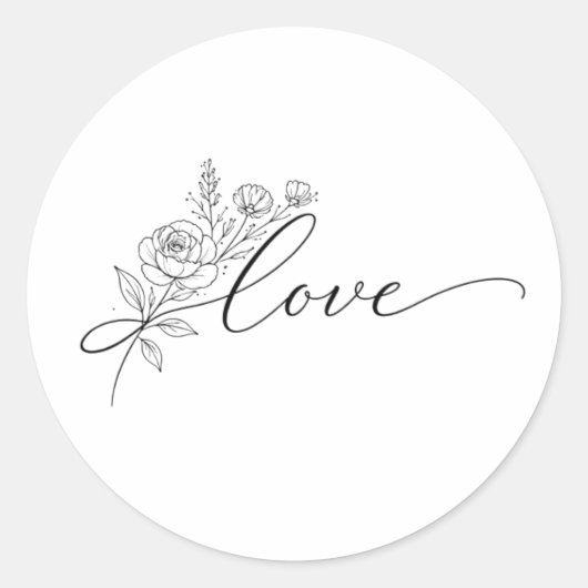 Minimalist Love Floral Line Art ラウンドシール (正面)