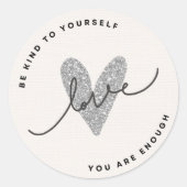 Minimalist Love Sticker | Glitter Heart Quote Labe ラウンドシール (正面)