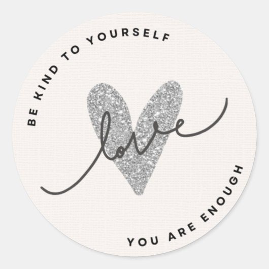Minimalist Love Sticker | Glitter Heart Quote Labe ラウンドシール (正面)