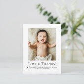 Minimalist Love & Thanks Baby Photo Birth Stats サンキューカード (スタンド正面)