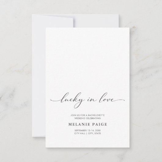 Minimalist Lucky In Love Bachelorette Weekend 招待状 (正面)