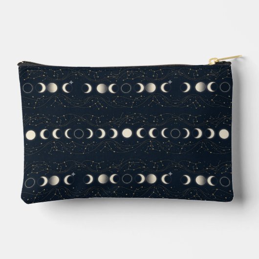 Minimalist Lunar Phases Pattern with Stars and Nig アクセサリーポーチ (裏面)