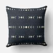 Minimalist Lunar Phases Pattern with Stars and Nig クッション (裏面)