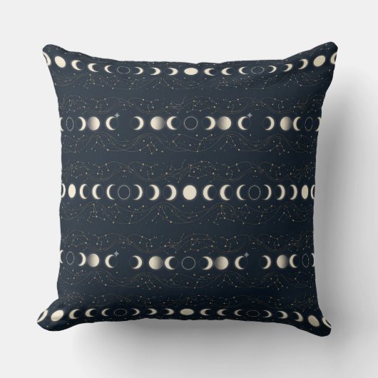 Minimalist Lunar Phases Pattern with Stars and Nig クッション (正面)