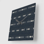 Minimalist Lunar Phases Pattern with Stars and Nig スクエア壁時計 (傾斜)