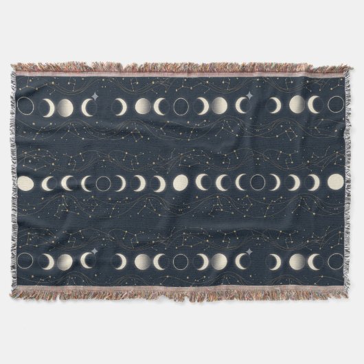 Minimalist Lunar Phases Pattern with Stars and Nig スローブランケット (正面)