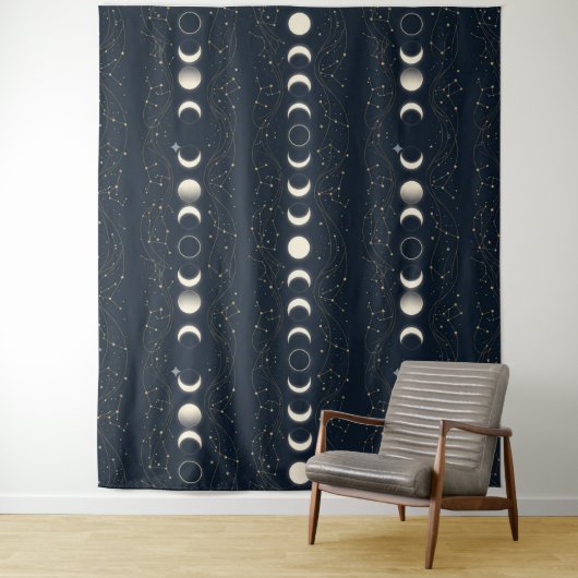 Minimalist Lunar Phases Pattern with Stars and Nig タペストリー (インサイチュ)
