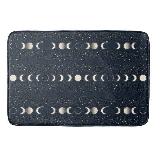 Minimalist Lunar Phases Pattern with Stars and Nig バスマット (正面)