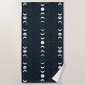 Minimalist Lunar Phases Pattern with Stars and Nig ビーチタオル (正面)