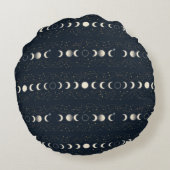 Minimalist Lunar Phases Pattern with Stars and Nig ラウンドクッション (裏面)