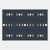 Minimalist Lunar Phases Pattern with Stars and Nig ラッピングペーパーシート (正面3)