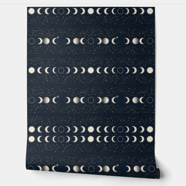 Minimalist Lunar Phases Pattern with Stars and Nig 壁紙 (ほどく)