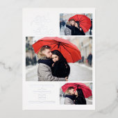 Minimalist Luxury 3 Photos Wedding Silver  箔招待状 (正面)