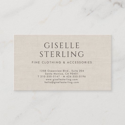Minimalist Luxury Boutique Clothing Faux Linen 名刺 (正面)