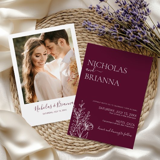 Minimalist Luxury Burgundy Wedding 招待状