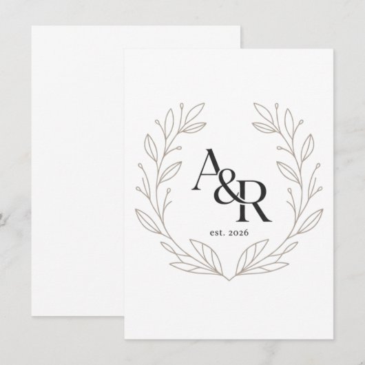 Minimalist Luxury Wedding Monogram Design 招待状 (正面/裏面)