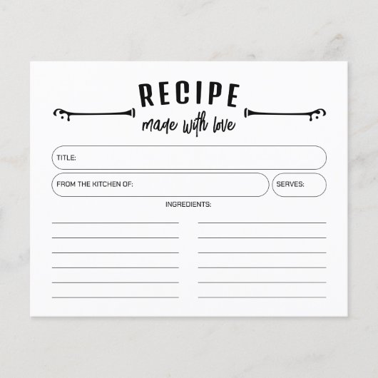 Minimalist Made With Love Recipe Card (正面)