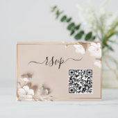 Minimalist Magnolia White Floral Wedding 出欠カード (スタンド正面)