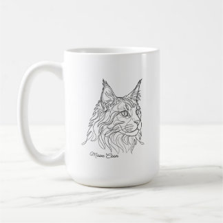 Minimalist Maine Coon Line Drawing Custom Pet Name コーヒーマグカップ