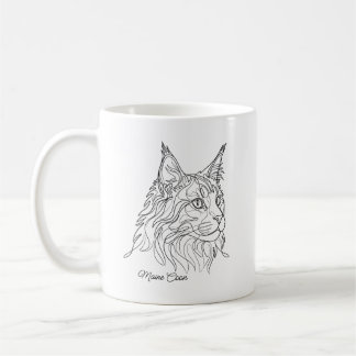 Minimalist Maine Coon Line Drawing Custom Pet Name コーヒーマグカップ