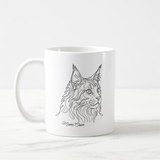 Minimalist Maine Coon Line Drawing Custom Pet Name コーヒーマグカップ (左)