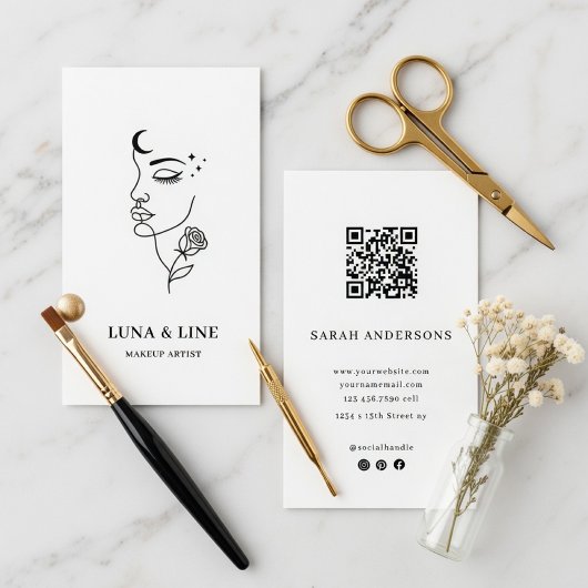 Minimalist Makeup Artist Card with QR Code 名刺