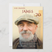 Minimalist Male Family Photo 70th Birthday  招待状 (正面)