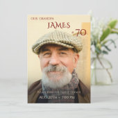 Minimalist Male Family Photo 70th Birthday  招待状 (スタンド正面)