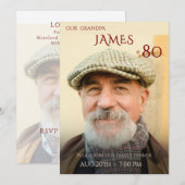 Minimalist Male Family Photo 80th Birthday 招待状 (正面/裏面)