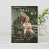 Minimalist Male Family Photo 80th Birthday  招待状 (スタンド正面)