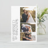 Minimalist Married Christmas Newlywed 3 Photo シーズンカード (スタンド正面)