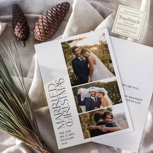 Minimalist Married Christmas Newlywed 3 Photo シーズンカード