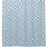 Minimalist Maze Lines Blue Pattern シャワーカーテン (正面)