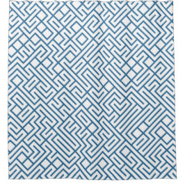 Minimalist Maze Lines Blue Pattern シャワーカーテン