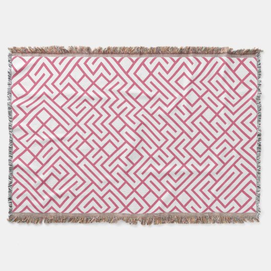 Minimalist Maze Lines Pink Pattern スローブランケット (正面)