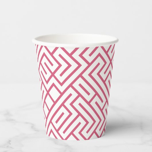 Minimalist Maze Lines Pink Pattern 紙コップ (正面)