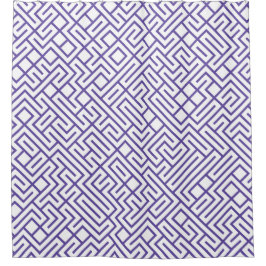 Minimalist Maze Lines Purple Pattern シャワーカーテン