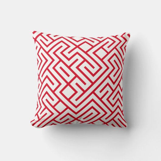 Minimalist Maze Lines Red Pattern クッション (正面)
