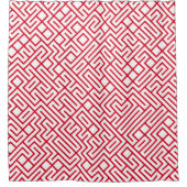 Minimalist Maze Lines Red Pattern シャワーカーテン (正面)