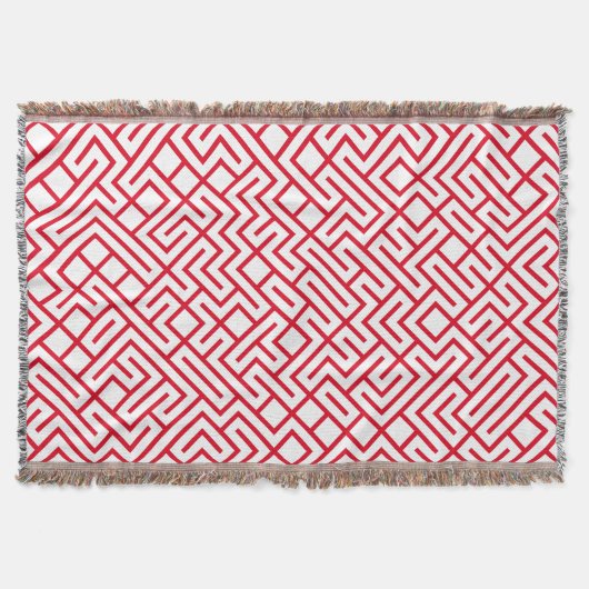 Minimalist Maze Lines Red Pattern スローブランケット (正面)