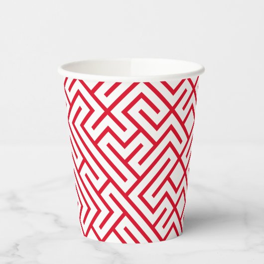 Minimalist Maze Lines Red Pattern 紙コップ (左)