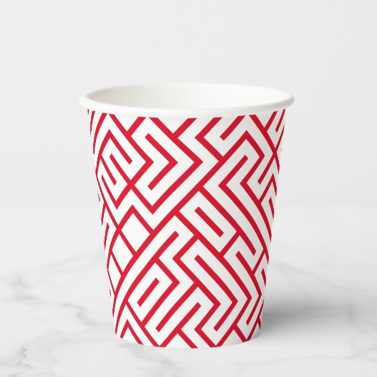 Minimalist Maze Lines Red Pattern 紙コップ (正面)